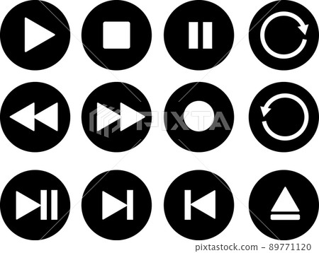 Video audio button icon set black monotone 89771120