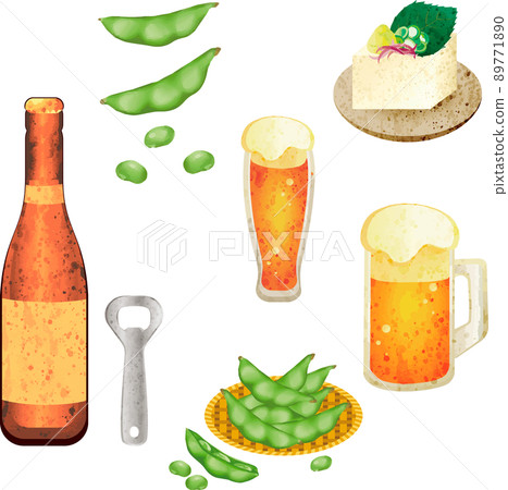 Summer beer draft beer knob liquor mug glass watercolor hand-painted analog touch illustration set Summer beer draft beer knob liquor mug glass watercolor hand-painted analog touch illustration set 89771890