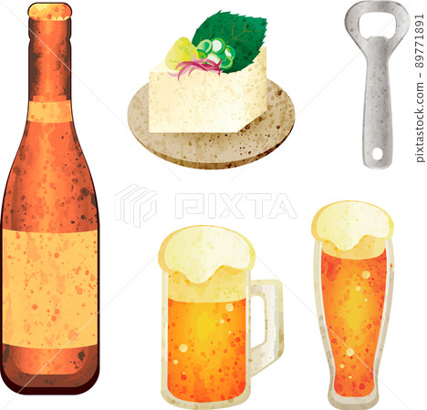 Summer beer draft beer knob liquor mug glass watercolor hand-painted analog touch illustration set 89771891