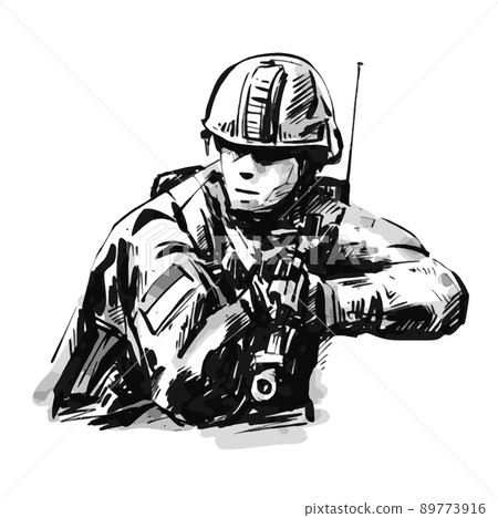 Sketch of the soldier at battlefield  89773916