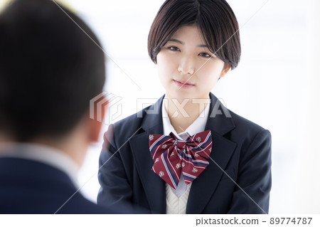 High school student interview: Students talking to the teacher High school student interview: Students talking to the teacher 89774787
