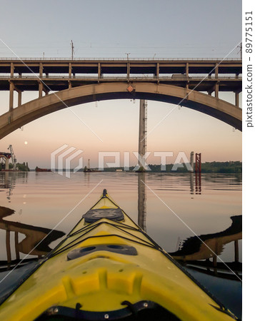 river descent bridge on the top at sunset 89775151