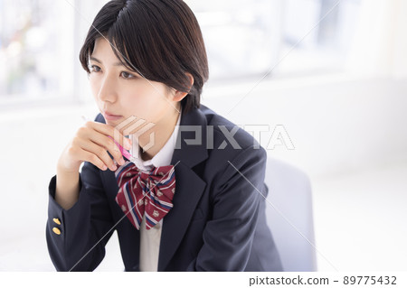 High school girl studying high school girl High school girl studying high school girl 89775432