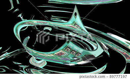 A distorted image of a printed circuit board with electronic components on it A distorted image of a printed circuit board with electronic components on it 89777197