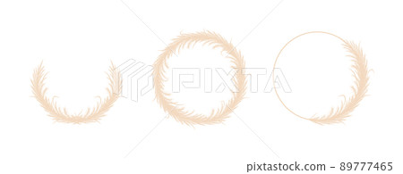 Round frames with dry pampas grass. Wreath of beige cortaderia in boho style. Vector dried flowers isolated on white background. Trendy element design for invitations, postcards, social media 89777465