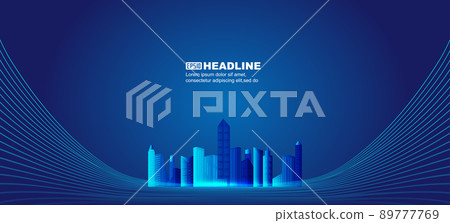 Curved lines through city buildings skyline vector illustration 89777769