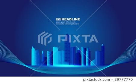 Curved lines through city buildings skyline vector illustration Curved lines through city buildings skyline vector illustration 89777770