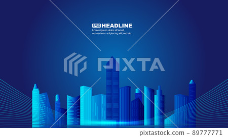 彎曲線條穿過城市建築天際線矢量插畫 彎曲線條穿過城市建築天際線矢量插畫 89777771