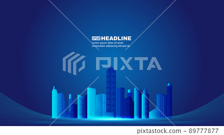 Curved lines through city buildings skyline vector illustration 89777877
