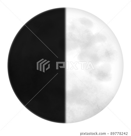 Illustration of the first quarter moon with a moon age of 7. Illustration of the first quarter moon with a moon age of 7. 89778242