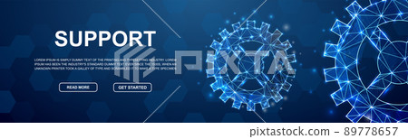 Gear polygonal horizontal banner. Technology low poly symbol for head promotion banner. Gear wheel design template illustration concept. 89778657