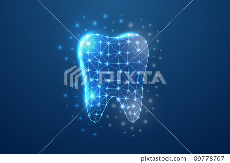 Tooth 3d symbol in blue low poly style. Dentistry service, dental design concept vector illustration. Stomatology polygonal wireframe. Tooth 3d symbol in blue low poly style. Dentistry service, dental design concept vector illustration. Stomatology polygonal wireframe. 89778707