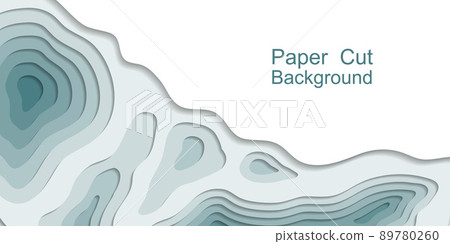 Paper cut topography 3d background. Multi layers, origami relief map. Sea water papercut web banner, smooth topo lines, teal color modern trensy design. Vector illustration Paper cut topography 3d background. Multi layers, origami relief map. Sea water papercut web banner, smooth topo lines, teal color modern trensy design. Vector illustration 89780260