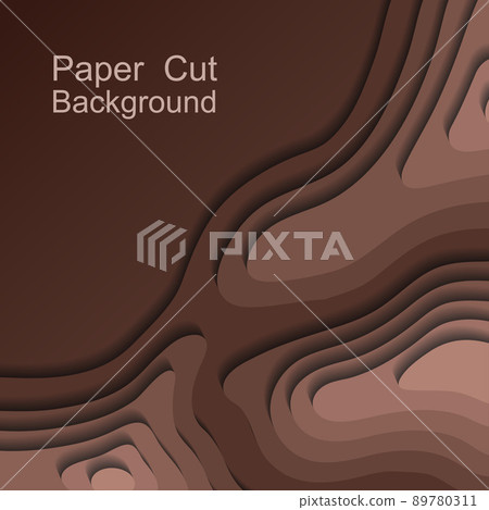 Papercut topography design for banner or flyer. Topographic relief map, 3d multi layers paper cut. Chocolate dark brown color abstract vector illustration 89780311