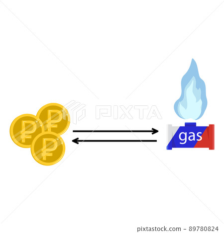 Gas pipeline with red, blue and white colors of flag of country of Russia and ruble coins. Concept of payment for fuel and energy resources. Vector flat illustration Gas pipeline with red, blue and white colors of flag of country of Russia and ruble coins. Concept of payment for fuel and energy resources. Vector flat illustration 89780824