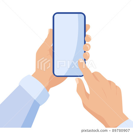 A man holds a smartphone in his hands and uses a empty screen. 89780907