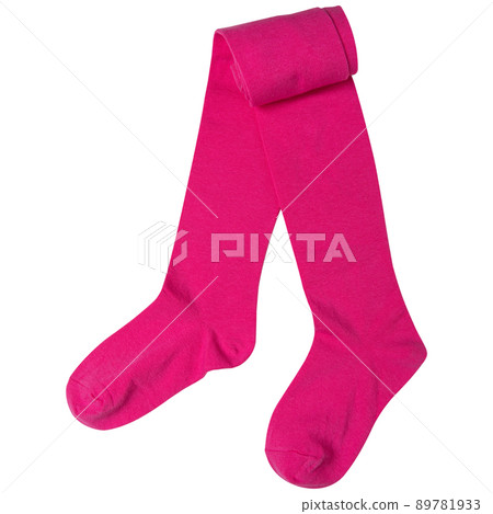 pink solid color children's tights, half twisted, on a white background pink solid color children's tights, half twisted, on a white background 89781933