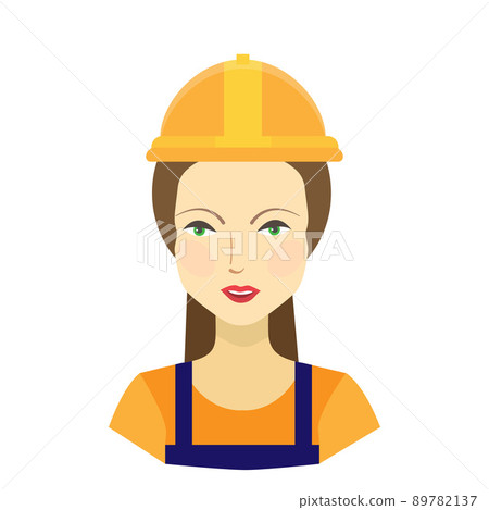Woman construction worker with hard hat helmet 89782137