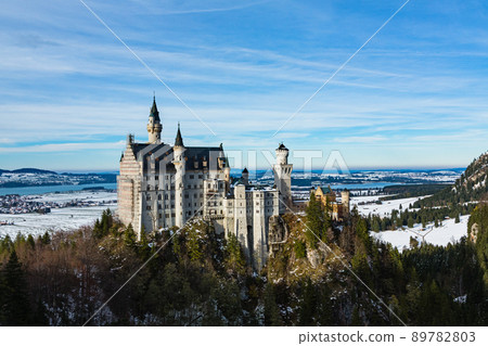 Neuschwanstein Castle seen from the Marien Bridge over the Perat Gorge in Germany Neuschwanstein Castle seen from the Marien Bridge over the Perat Gorge in Germany 89782803