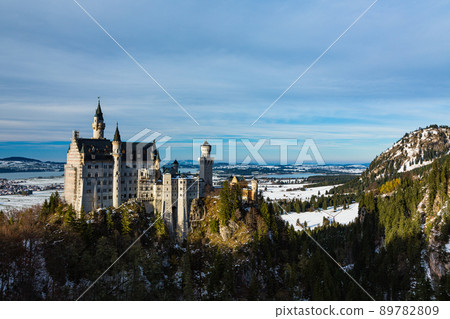 Neuschwanstein Castle seen from the Marien Bridge over the Perat Gorge in Germany Neuschwanstein Castle seen from the Marien Bridge over the Perat Gorge in Germany 89782809