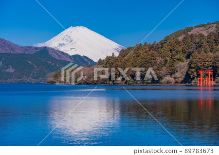 (Kanagawa Prefecture) Mt. Fuji seen from the lakeside of Motohakone 89783673
