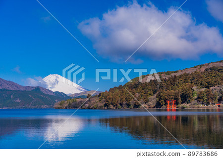 (Kanagawa Prefecture) Mt. Fuji seen from the lakeside of Motohakone 89783686