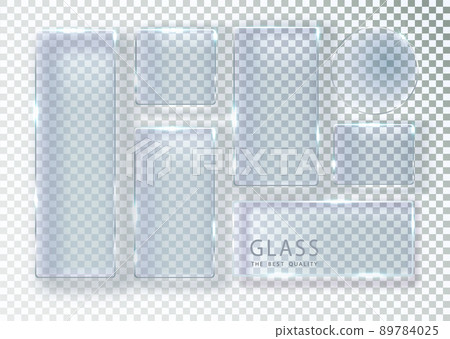 Set of transparent glass banners. Vector glass plates with place for inscriptions. Flat glass isolated on transparent background. Realistic 3D design. Vector transparent object. Set of transparent glass banners. Vector glass plates with place for inscriptions. Flat glass isolated on transparent background. Realistic 3D design. Vector transparent object. 89784025