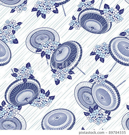 Old-fashioned umbrella and rain pattern, 89784335