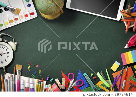 Background texture with various stationery. New semester. Back to school. 89784614