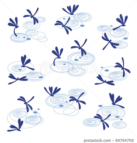 簡單的蜻蜓和水冠的材料集合， 89784708