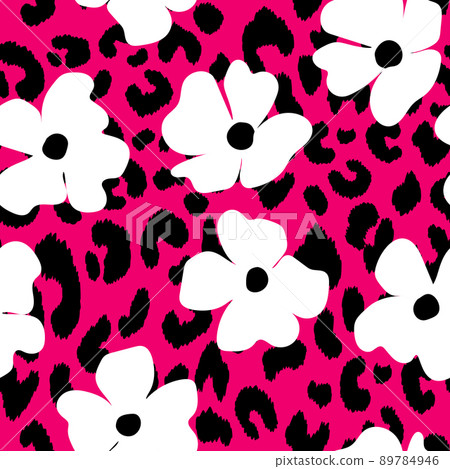 Abstract modern leopard seamless pattern with flowers. Animals trendy background. Floral vector stock illustration for print, card, postcard, fabric, textile. Modern ornament of stylized skin Abstract modern leopard seamless pattern with flowers. Animals trendy background. Floral vector stock illustration for print, card, postcard, fabric, textile. Modern ornament of stylized skin 89784946
