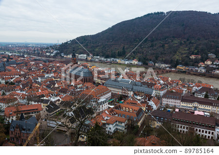 從德國海德堡的海德堡城堡看阿爾斯托斯塔特城市景觀和內卡河 89785164