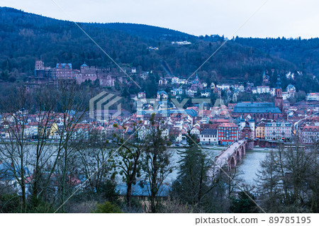 從德國海德堡哲學家的路徑看老城區和內卡河的城市景觀 89785195