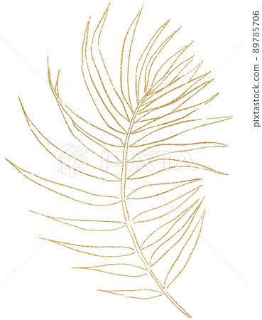 Golden tropical watercolor palm leaf, outline illustration Golden tropical watercolor palm leaf, outline illustration 89785706