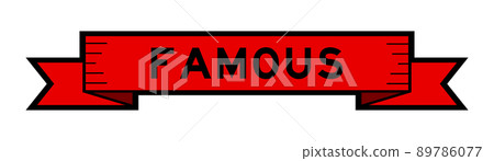 Ribbon label banner with word famous in red color on white background 89786077