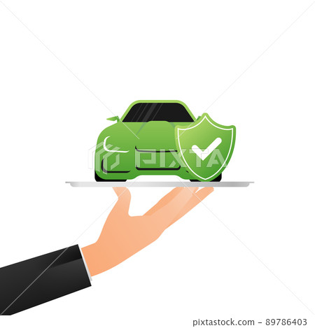 Flat infographic. Car insurance icon on blue background. Flat isometric vector illustration 89786403