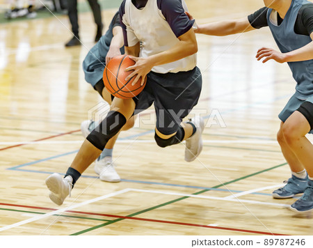Students playing basketball in the gym 89787246