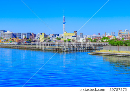 [東京街景]晴海橋街景（築田/越中島方向） 89787273