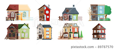 Home renovation, old house before and after repair. New and old suburban cottage. Remodel building 89787570