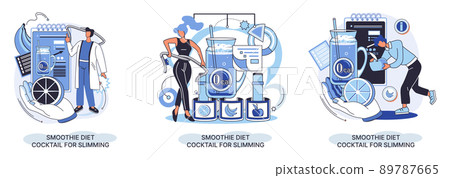 Smoothie as healthy diet cocktail for slimming tiny person concept. Vegan detox food and drink metaphor Smoothie as healthy diet cocktail for slimming tiny person concept. Vegan detox food and drink metaphor 89787665