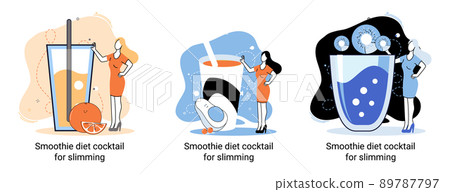 Green smoothie as healthy diet cocktail for slimming tiny person concept. Vegan detox food metaphor Green smoothie as healthy diet cocktail for slimming tiny person concept. Vegan detox food metaphor 89787797