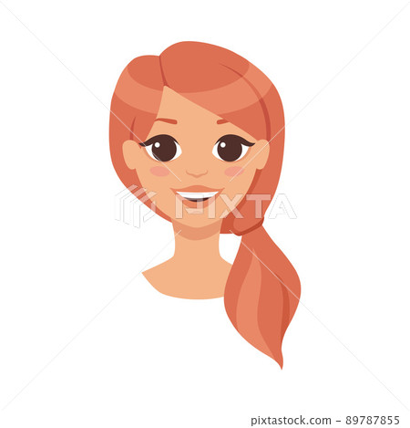 Pretty Woman Character Face with Red Hair in Ponytail Smiling Vector Illustration 89787855