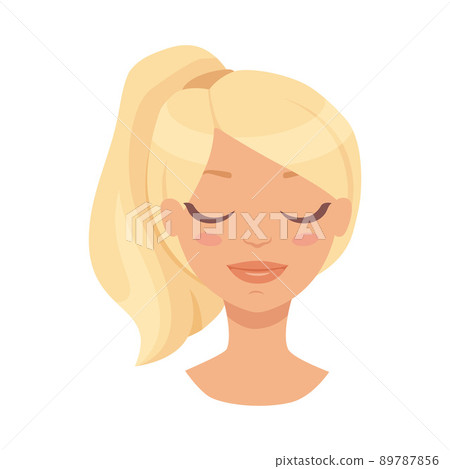 Pretty Woman Character Face with Blond Hair in Ponytail Smiling with Closed Eyes Vector Illustration Pretty Woman Character Face with Blond Hair in Ponytail Smiling with Closed Eyes Vector Illustration 89787856