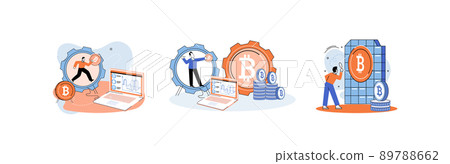 Cryptocurrency bitcoin mining metaphor, Blockchain technology. Cyber banking exchange procedures 89788662