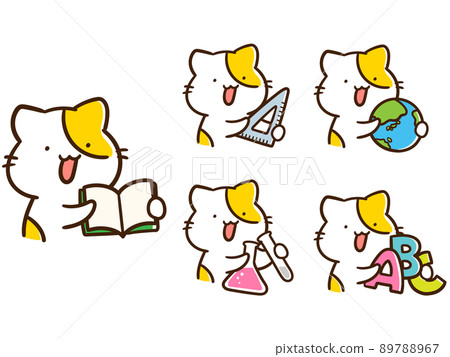 Handwritten style illustration set of cute cat characters with items from five subjects Handwritten style illustration set of cute cat characters with items from five subjects 89788967