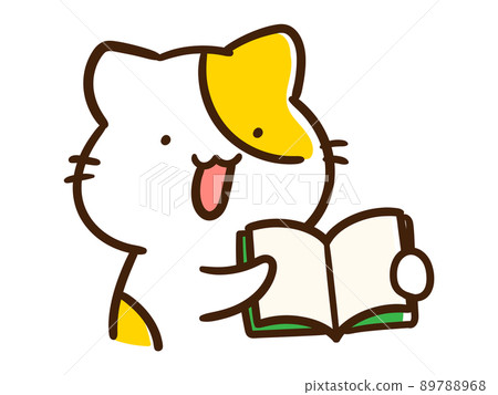 顯示教科書和書籍的貓角色的手寫風格插圖 89788968
