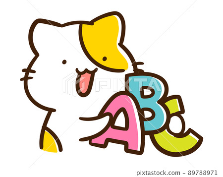 一個可愛的貓字符的手寫風格插圖與英語 一個可愛的貓字符的手寫風格插圖與英語 89788971