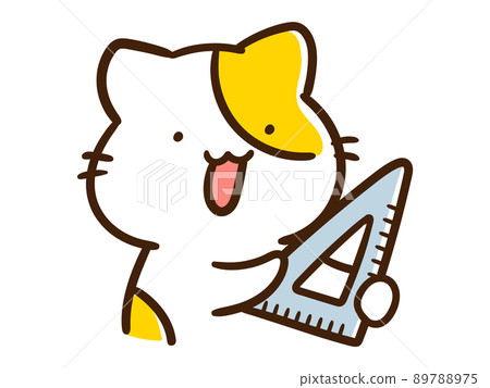 帶有三角尺的可愛貓角色的手寫風格插圖 89788975