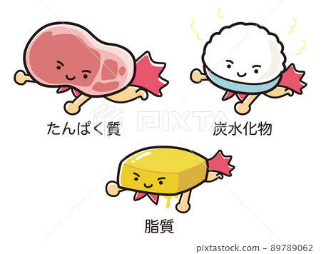 Nutrition illustration set of three major nutrients (hero style character) Nutrition illustration set of three major nutrients (hero style character) 89789062