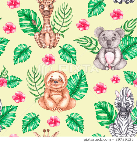 Watercolor safari pattern with animals 89789123